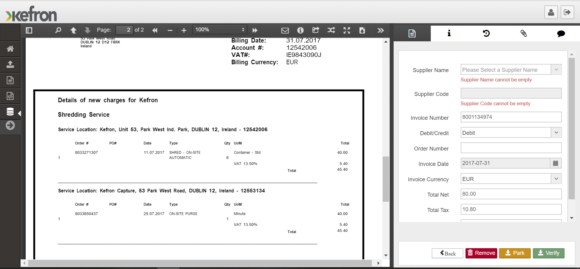 screenshot of Kefron AP - Accounts Payable